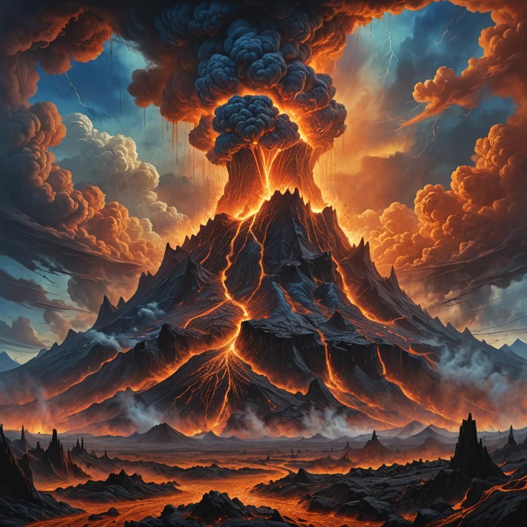 Volcano Eruption in Epic Fantasy Landscape