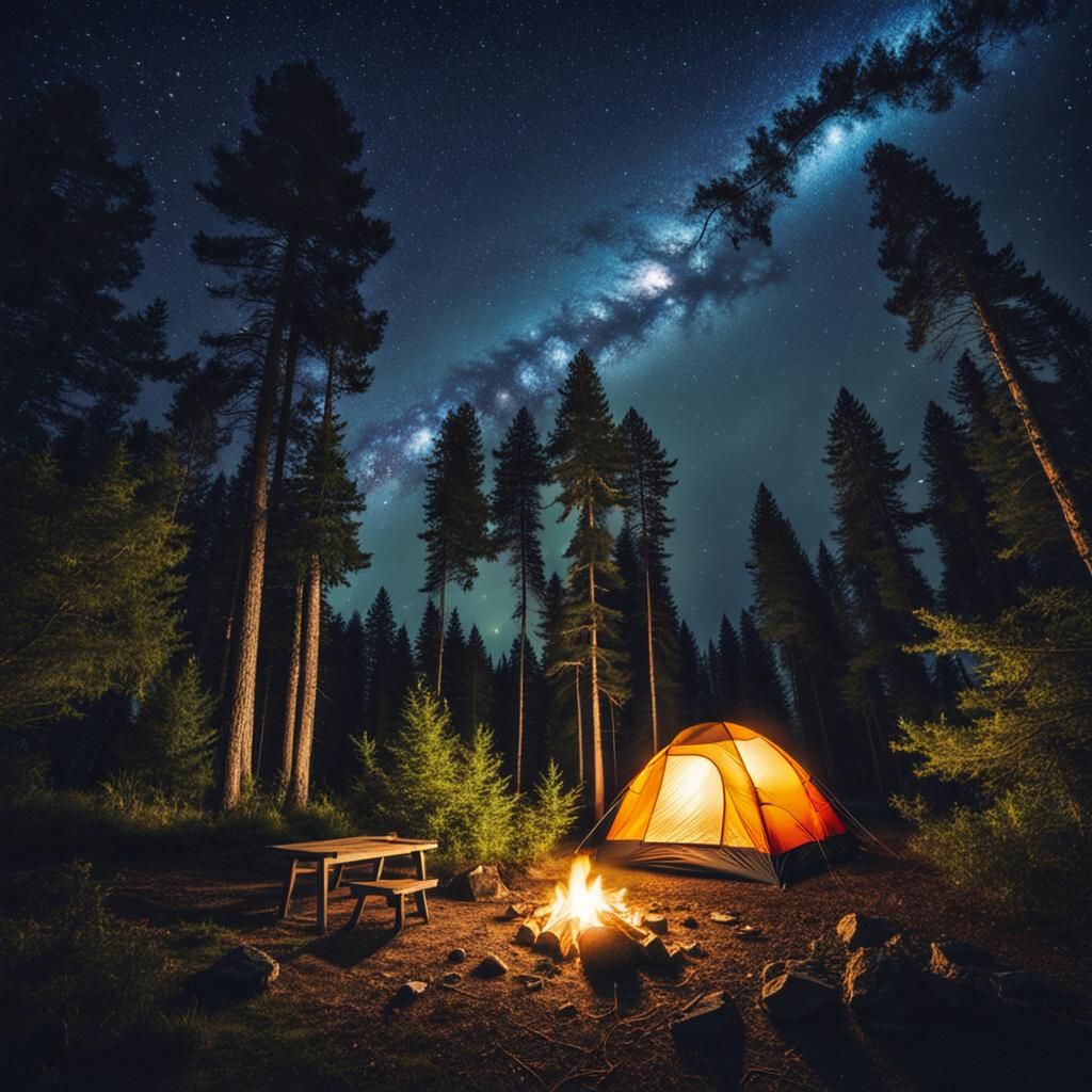 Camping in the woods under a bright starry night - AI Generated Artwork ...