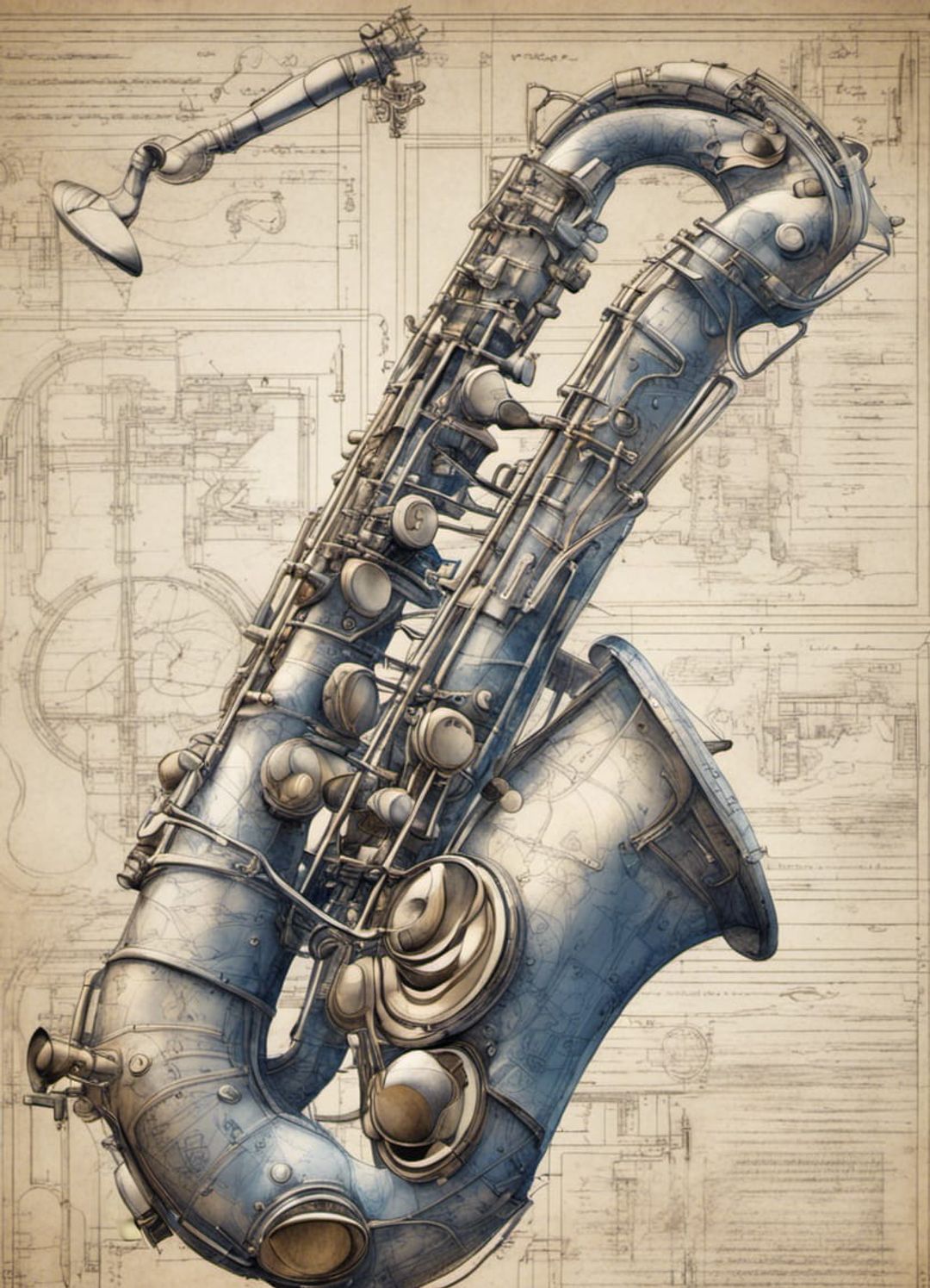 Saxophone blueprint, No.1 AI Generated Artwork NightCafe Creator