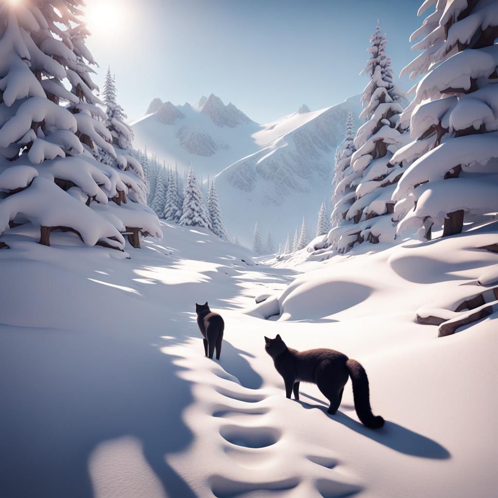 Snow Cats in Beautiful Winter Landscape