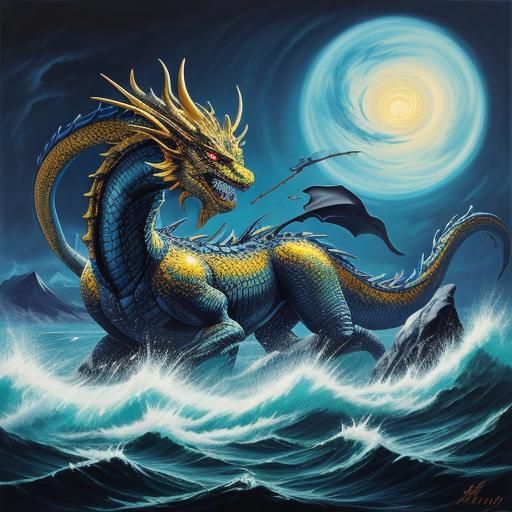 Auspicious Dragon Emerges from Tsunami, Dali-esque