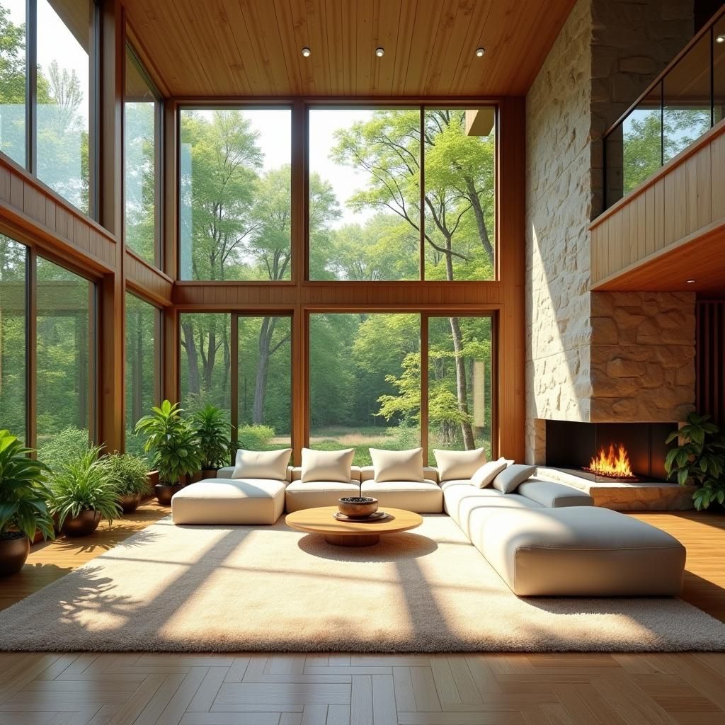 Two floor house, with wooden and white details, big windows, minimalistic,  infinity swimming pool on the terrace looking over forest