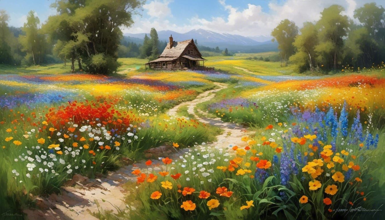 Beautiful flower meadow<lora:Celestial Palette:1.0>