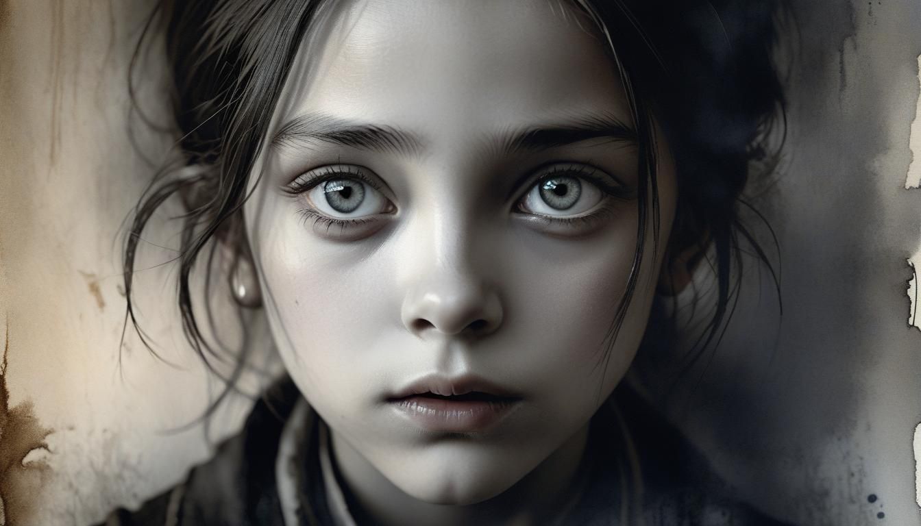 Frightened Orphan: A Romanticist Black and White Portrait