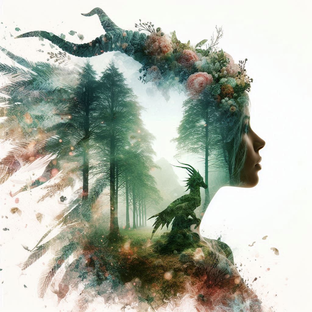 double exposure beautiful fantasy DALL-E 3 portrait landscape..