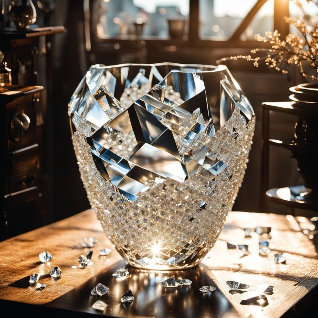 Broken crystal vase