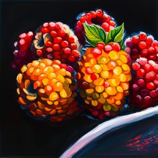 Raspberry Love neo-impressionism expressionist style oil pai...