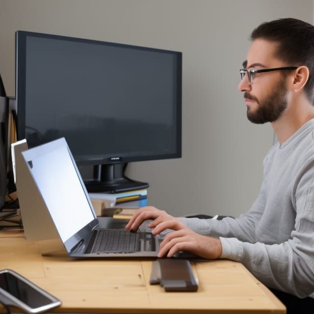 A man sitting on his computer programming - AI Generated Artwork ...