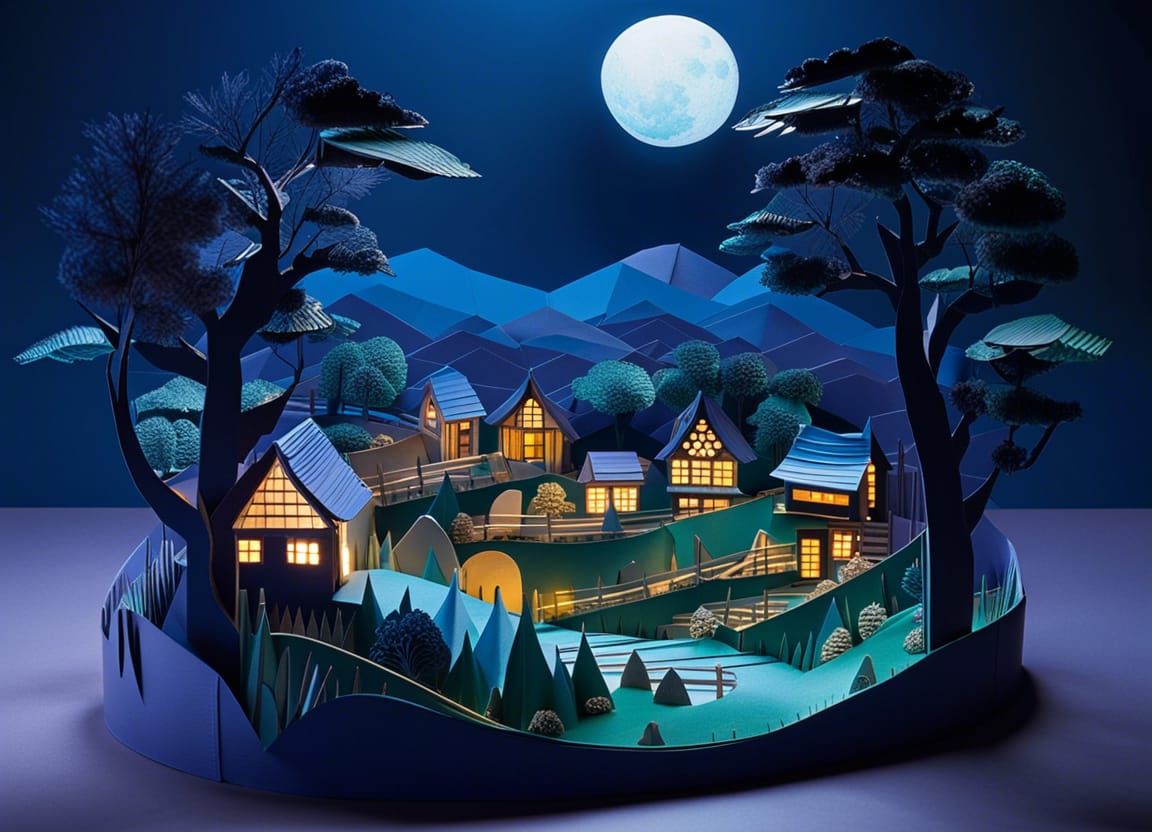 Countryside Village Landscape Origami - AI Generated Artwork ...