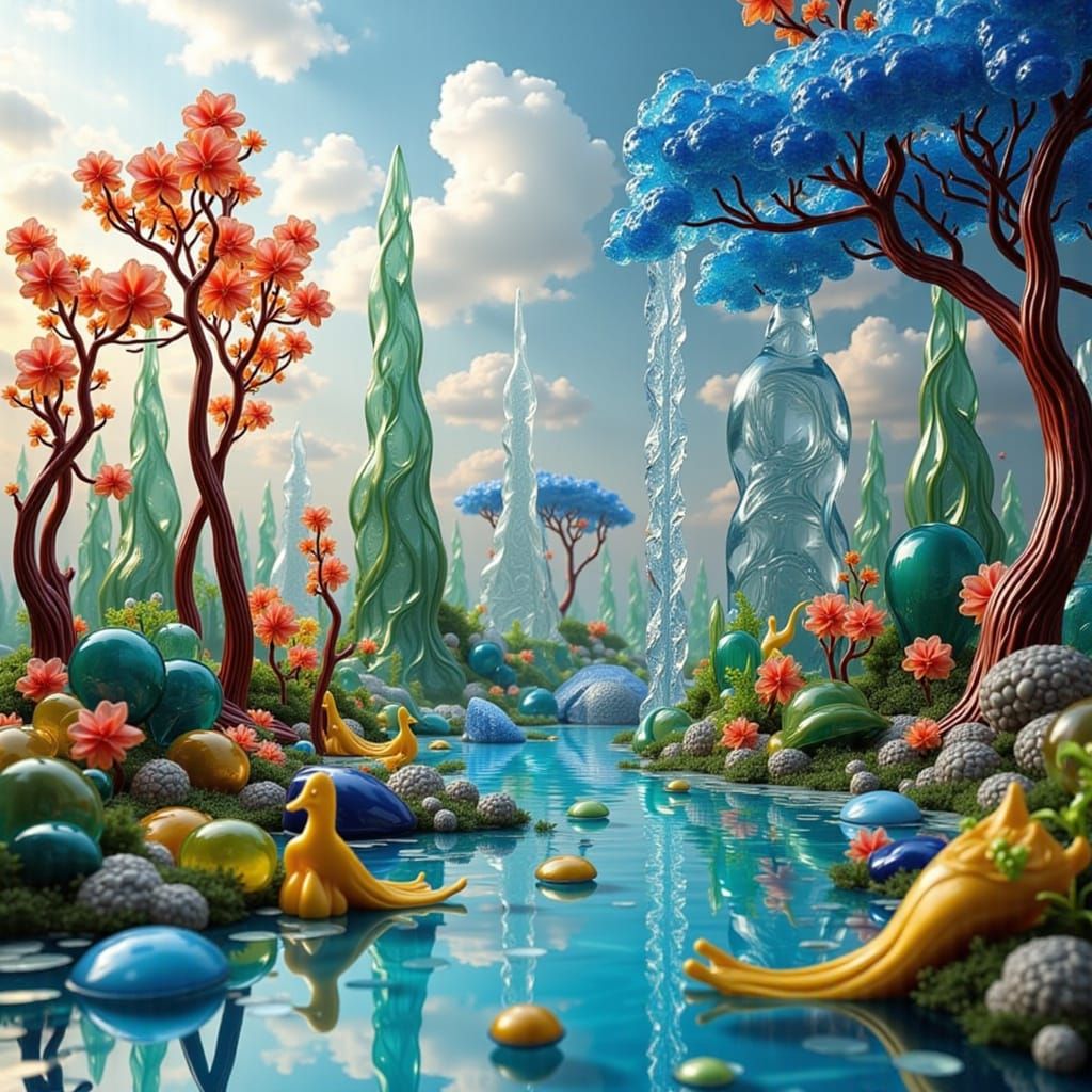 <lora:Lil Ice Cube:1.0> Surreal Glass Wonderland (Landscape made of glass:1.5)