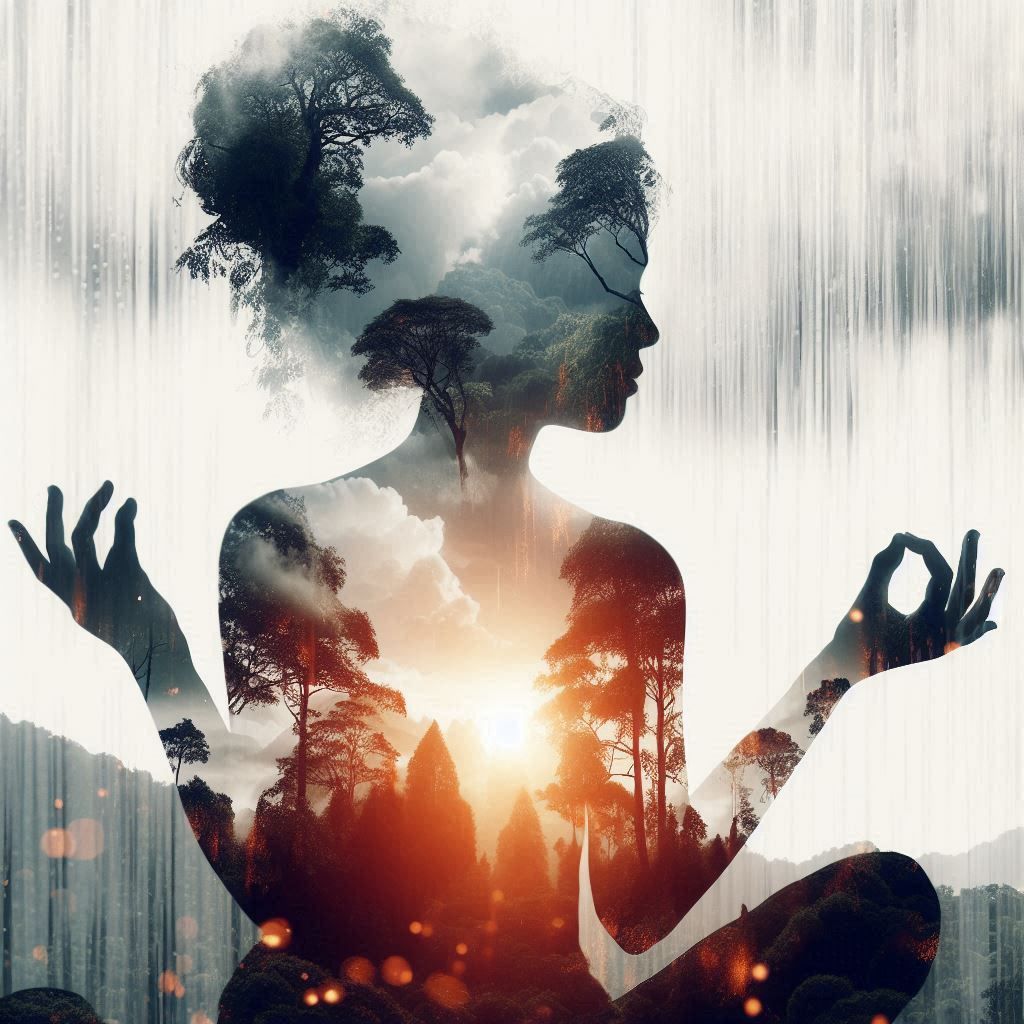 double exposure beautiful fantasy DALL-E 3 portrait landscap...