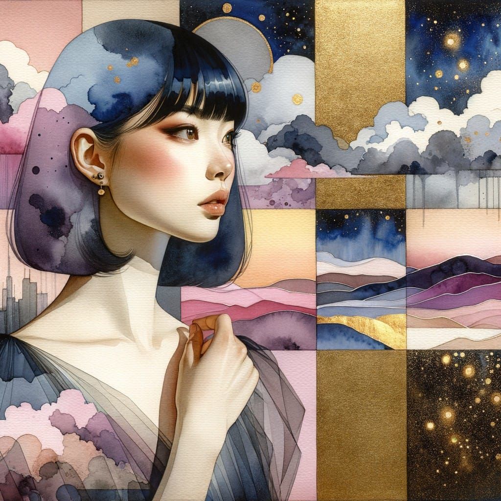 Thoughtful Girl Amidst the Stars