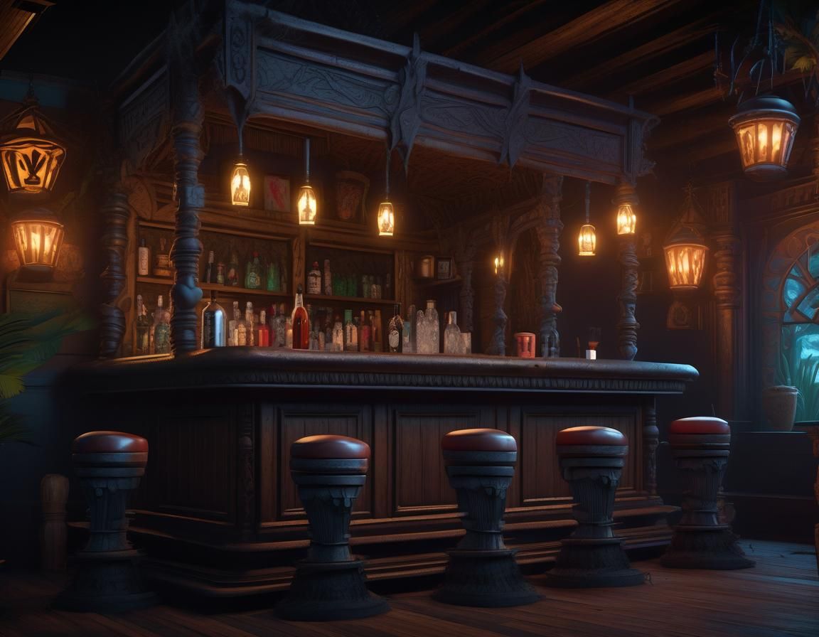 Victorian Gothic Tiki Bar - AI Generated Artwork - NightCafe Creator