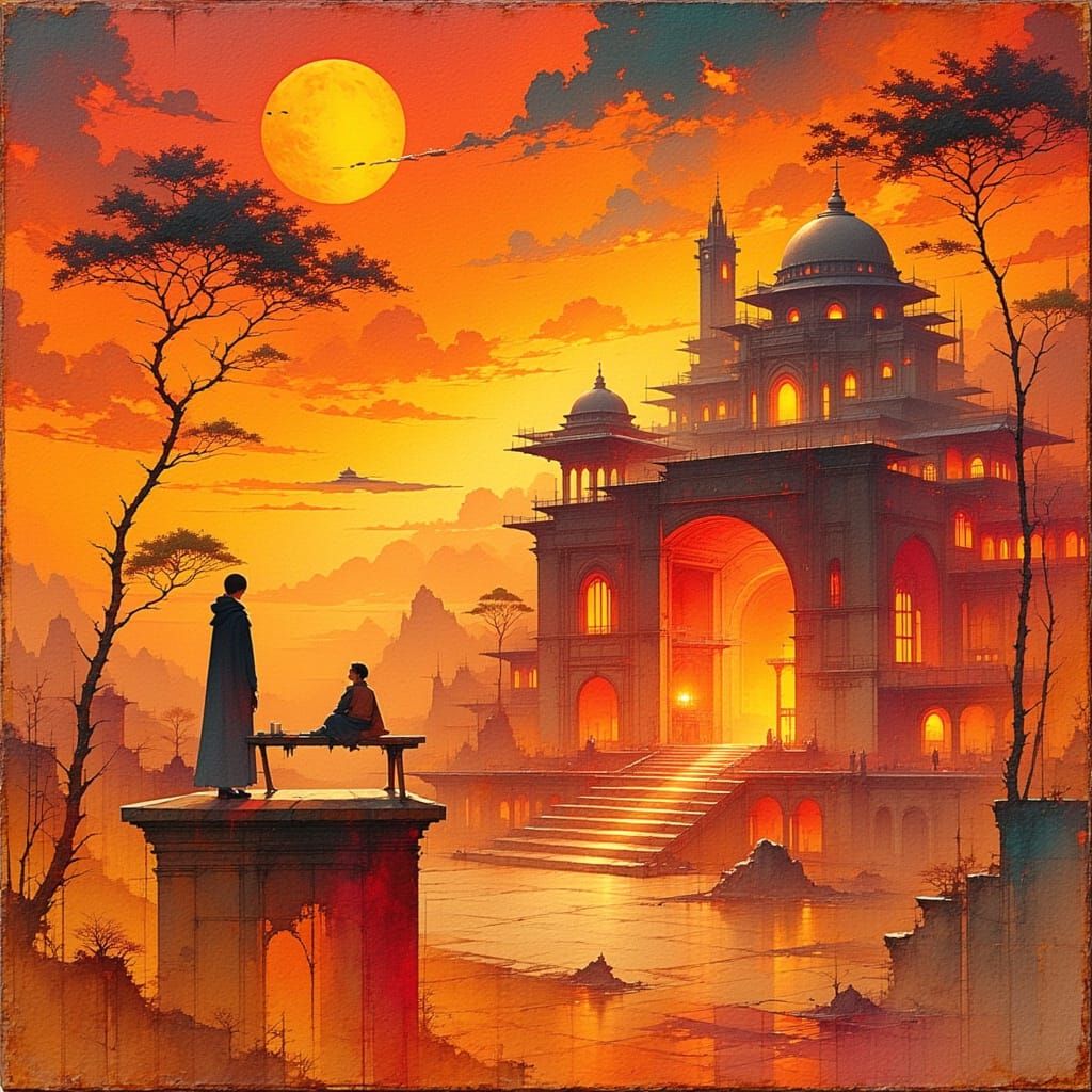 Futuristic Space Academy in Watercolour Style