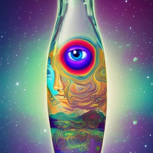 Eye over seeing the future  in a bottle on a cloud high deta...