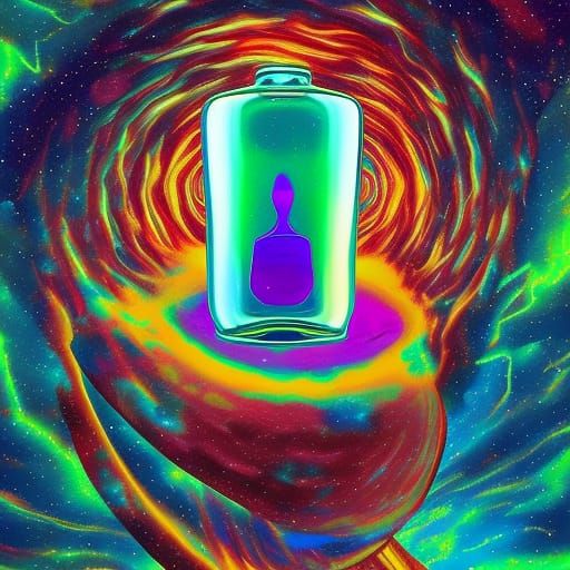 Eye over seeing the future  in a bottle on a cloud high deta...