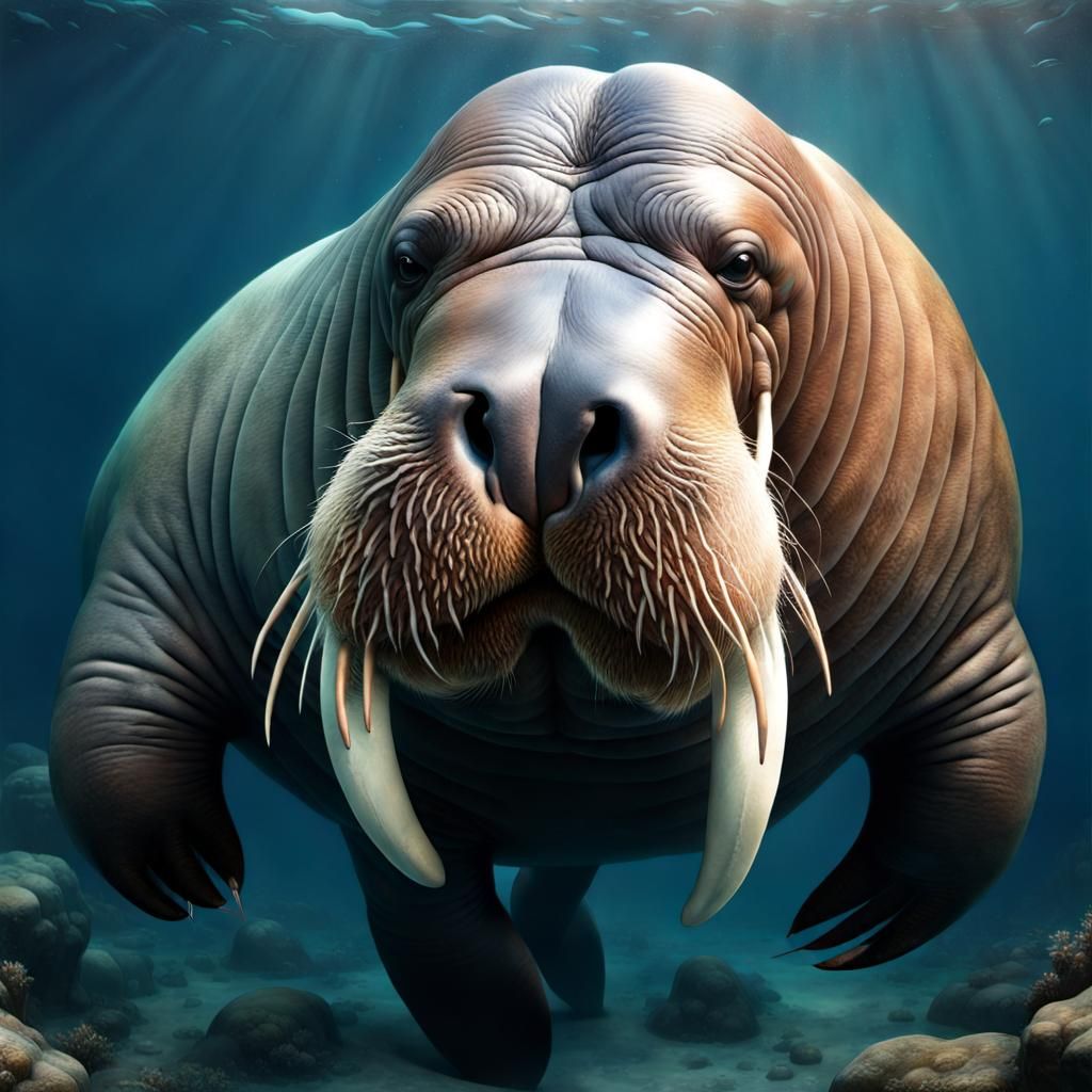 Realistic appearance Walrus ,deep sea,