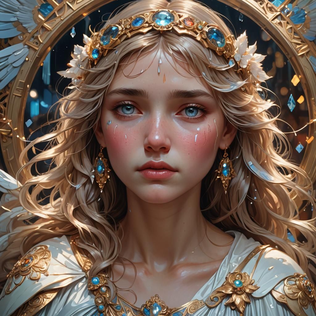Crying Angel Portrait in Hyperdetailed Style