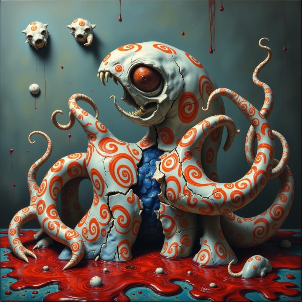 <lora:CRACKED PORCELAIN:1.0> Octopus
