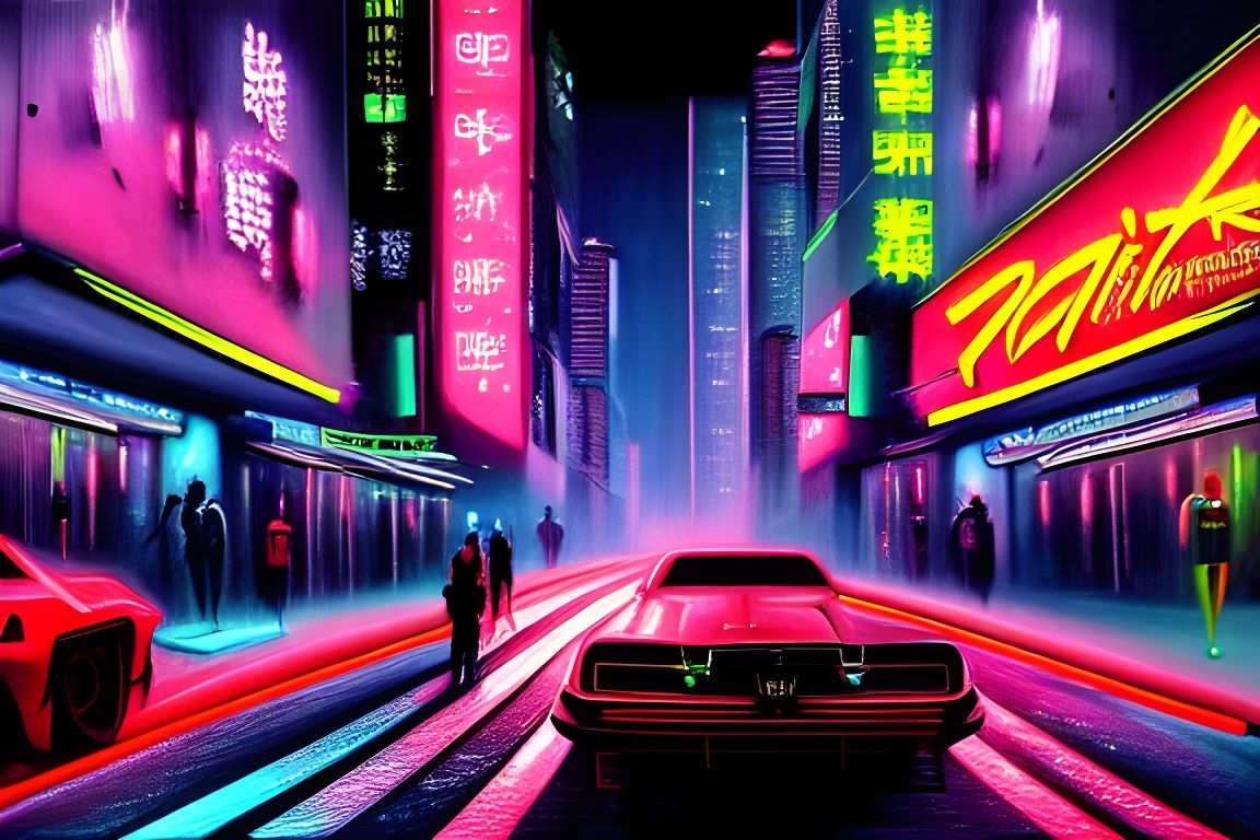 Neon Cyberpunk city life at night