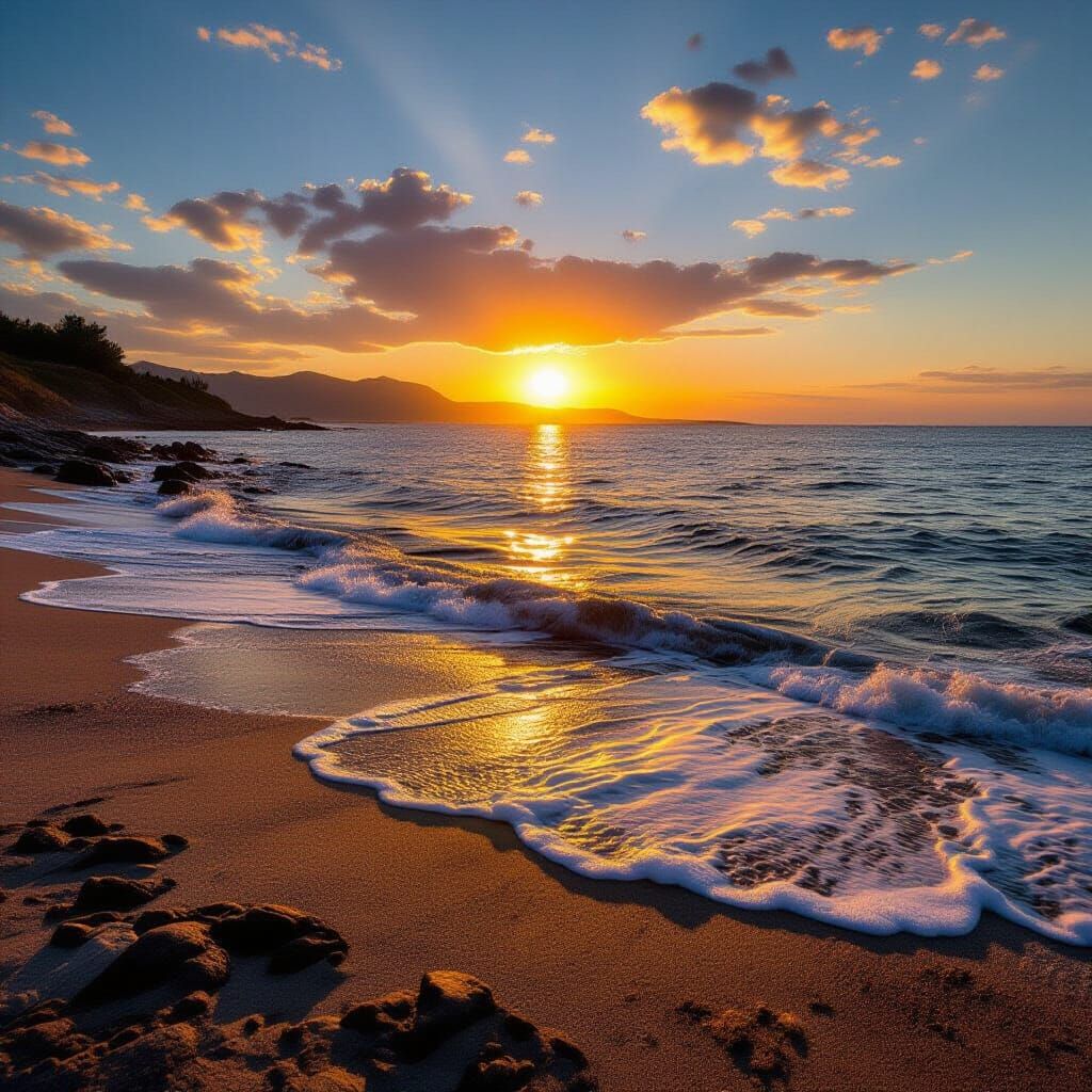 Magnificent Sunset Over a Tranquil Beach