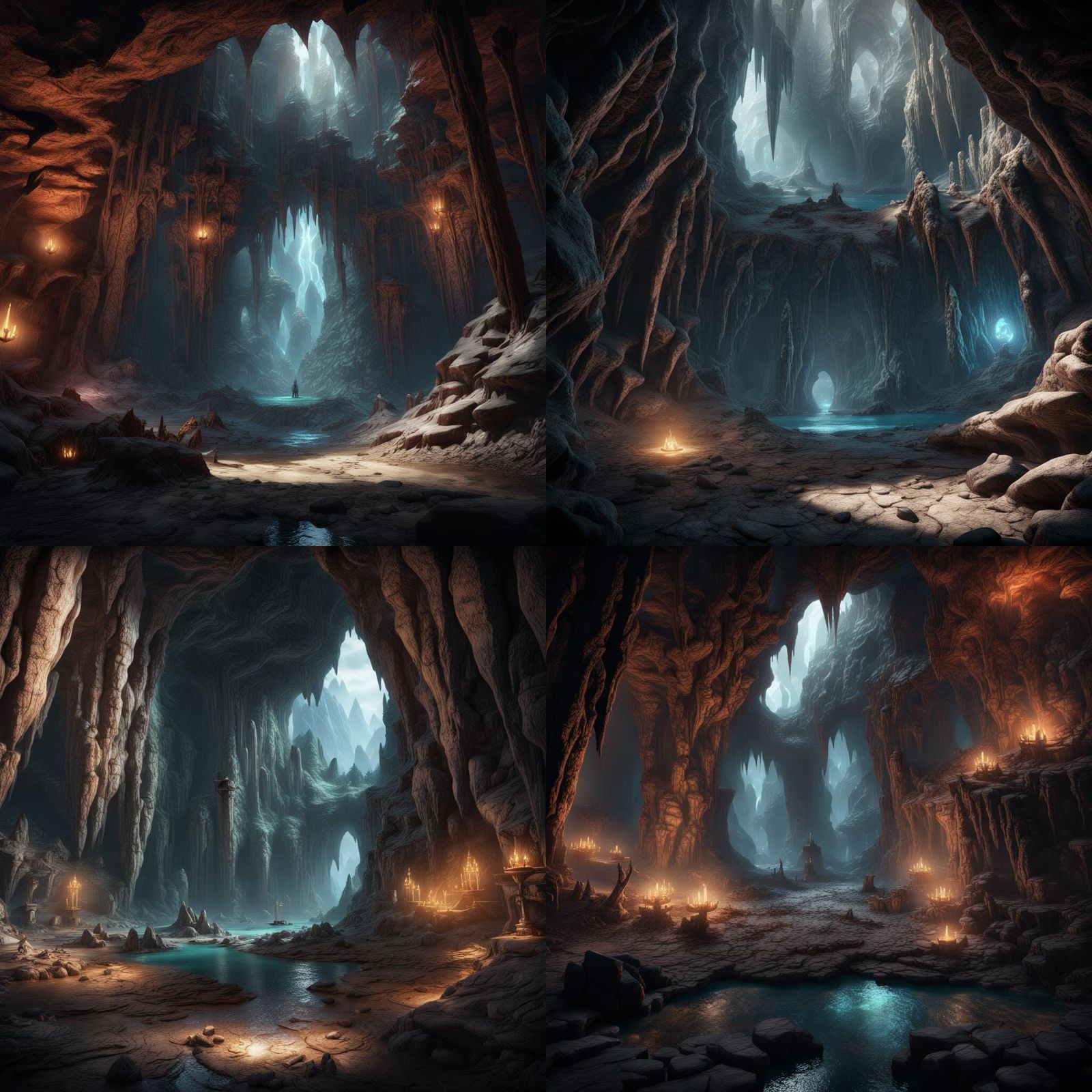 the inside of vast cavern, skyrim, elden ring, magical crystalline the inside of vast cavern, skyrim, elden ring, magical crystalline