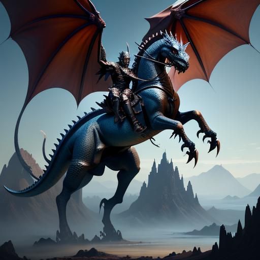 a Knight  ridding a wingless Dragon