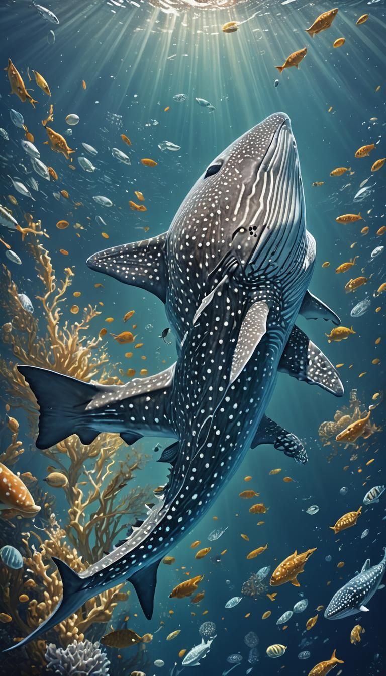 A majestic whale shark gliding effortlessly through the deep...