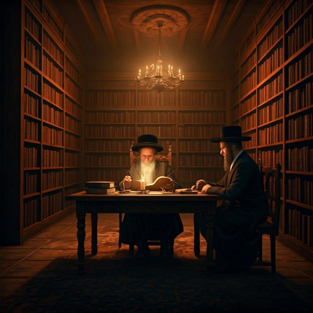 Rebbe Reading in Chamber as Detailed Matte Painting
