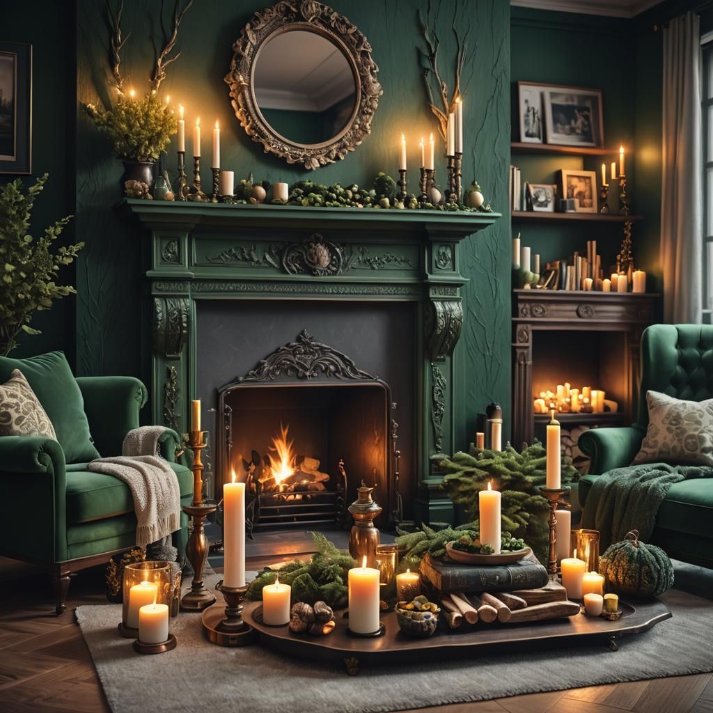 Cozy Luxury Forest Living Room with Fireplace