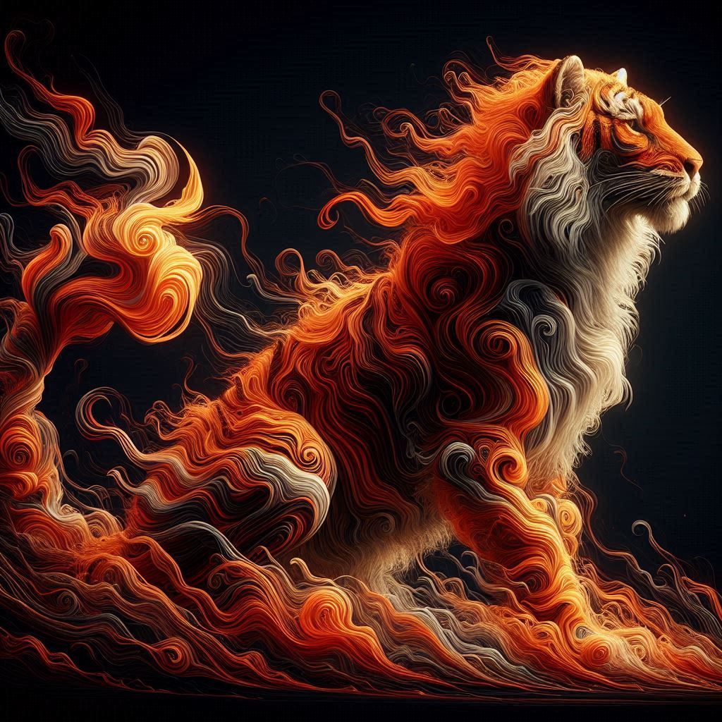A tiger made of fire and smoke