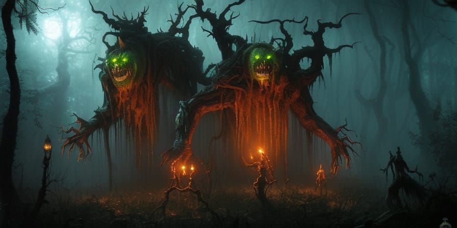 Cursed Ents in the Spooky Forest  by @Piktor