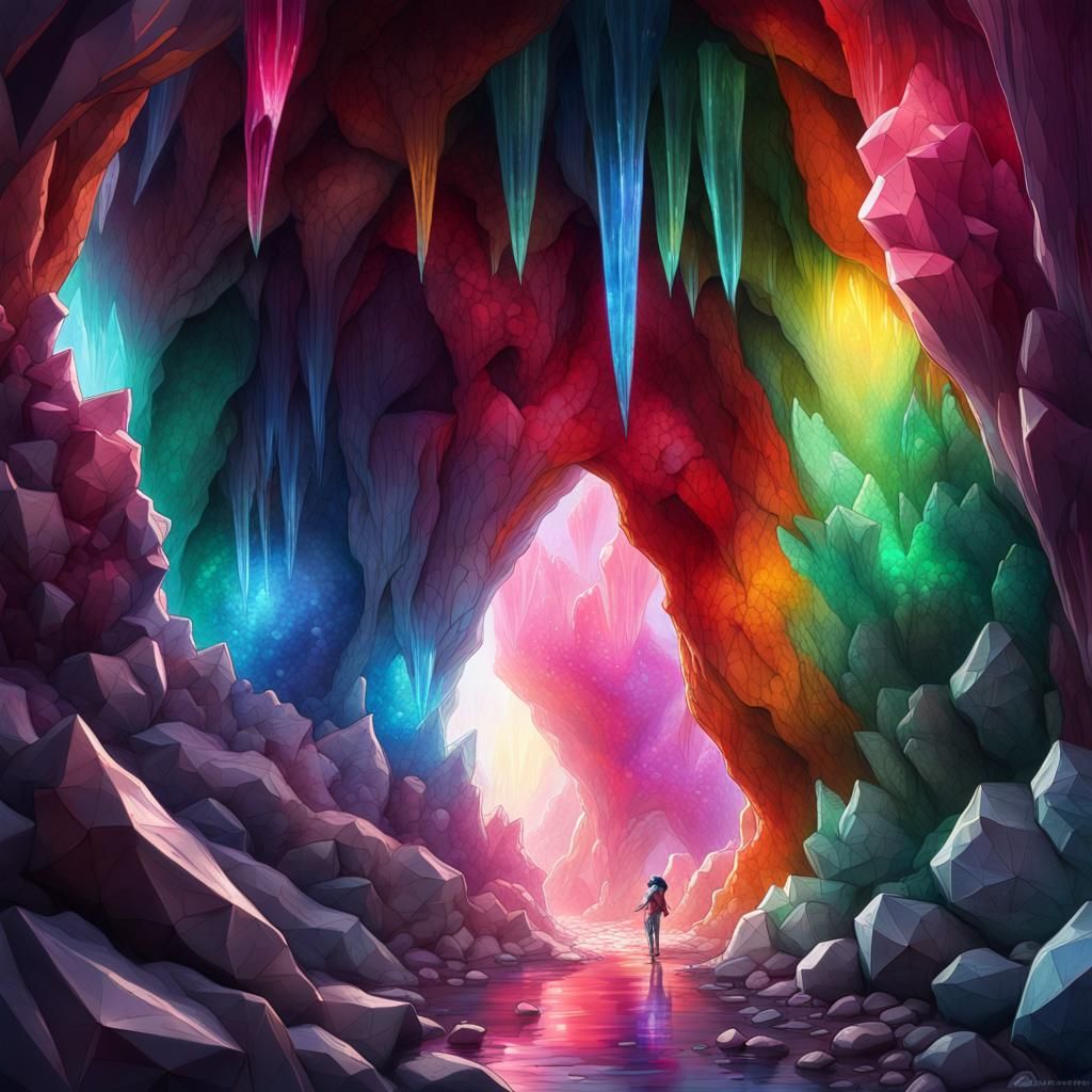 An incredibly massive cave made of extremely gigantic crystal formations of sapphires rubies tourmalines ...  by @minus1digit