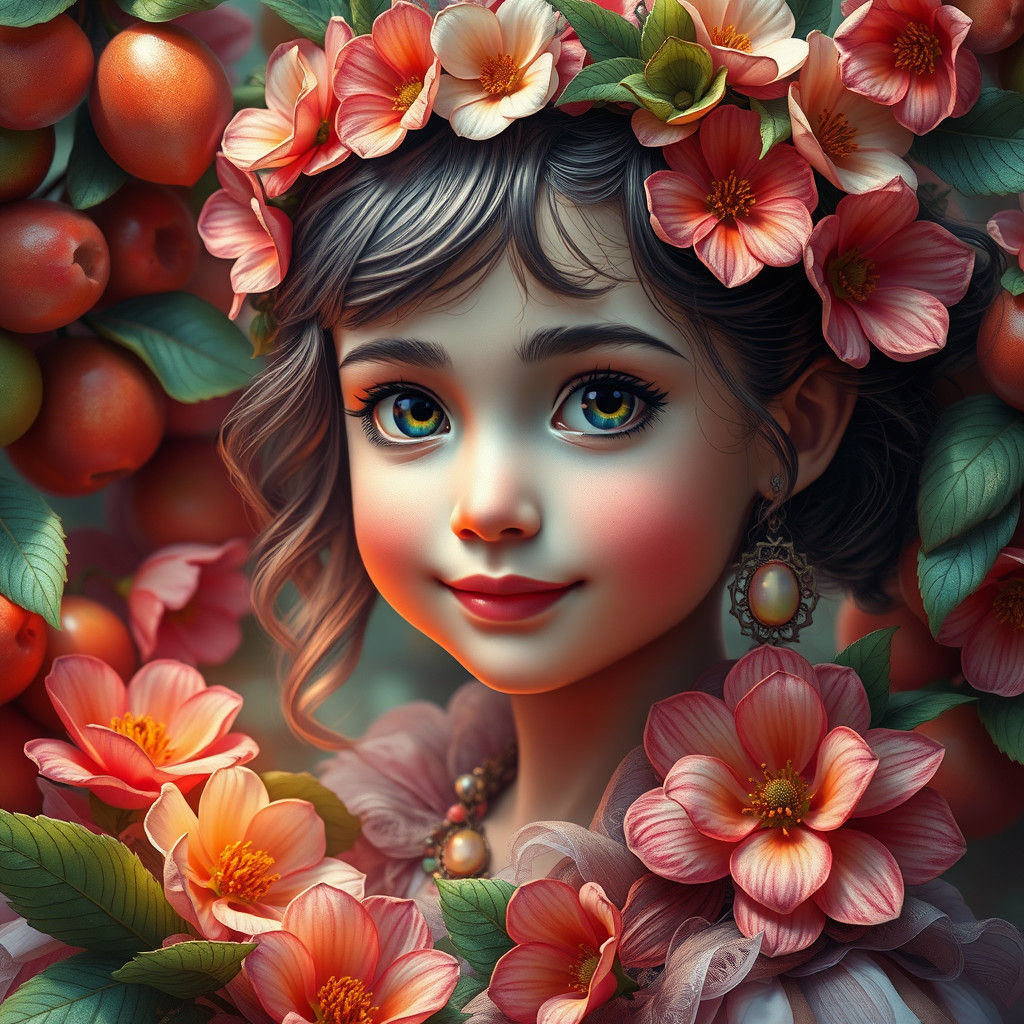 Whimsical Girl Portrait with Floral Accessories