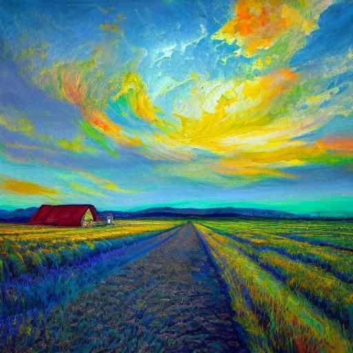 Alien Spaceship in Wheat Field: Expressionist Oil Painting