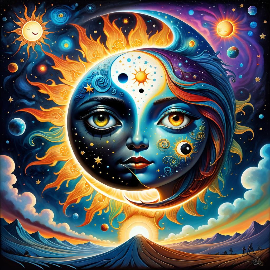 Yin and yang Esao Andrews and Chris Dyer pop surrealism style, sun ...