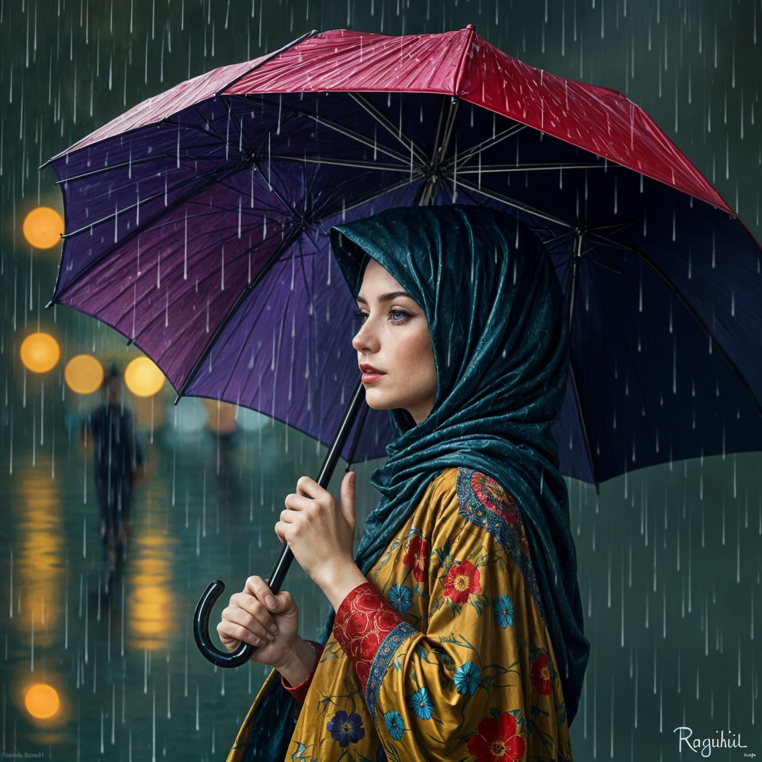 Lady with an umbrella in the rain  by @Ms Art