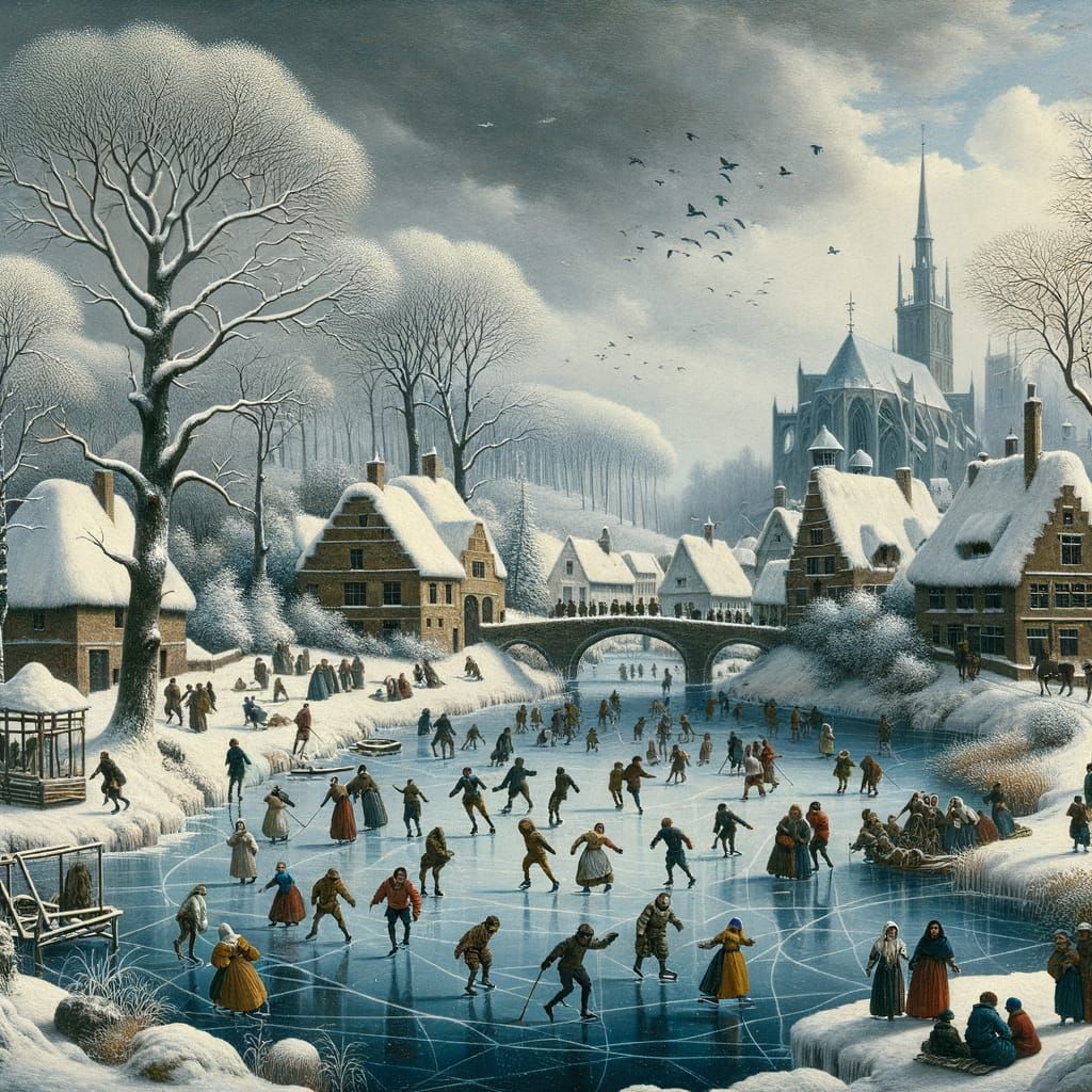 "Winter Landscape with Skaters and Bird Trap" by Pieter Brue...