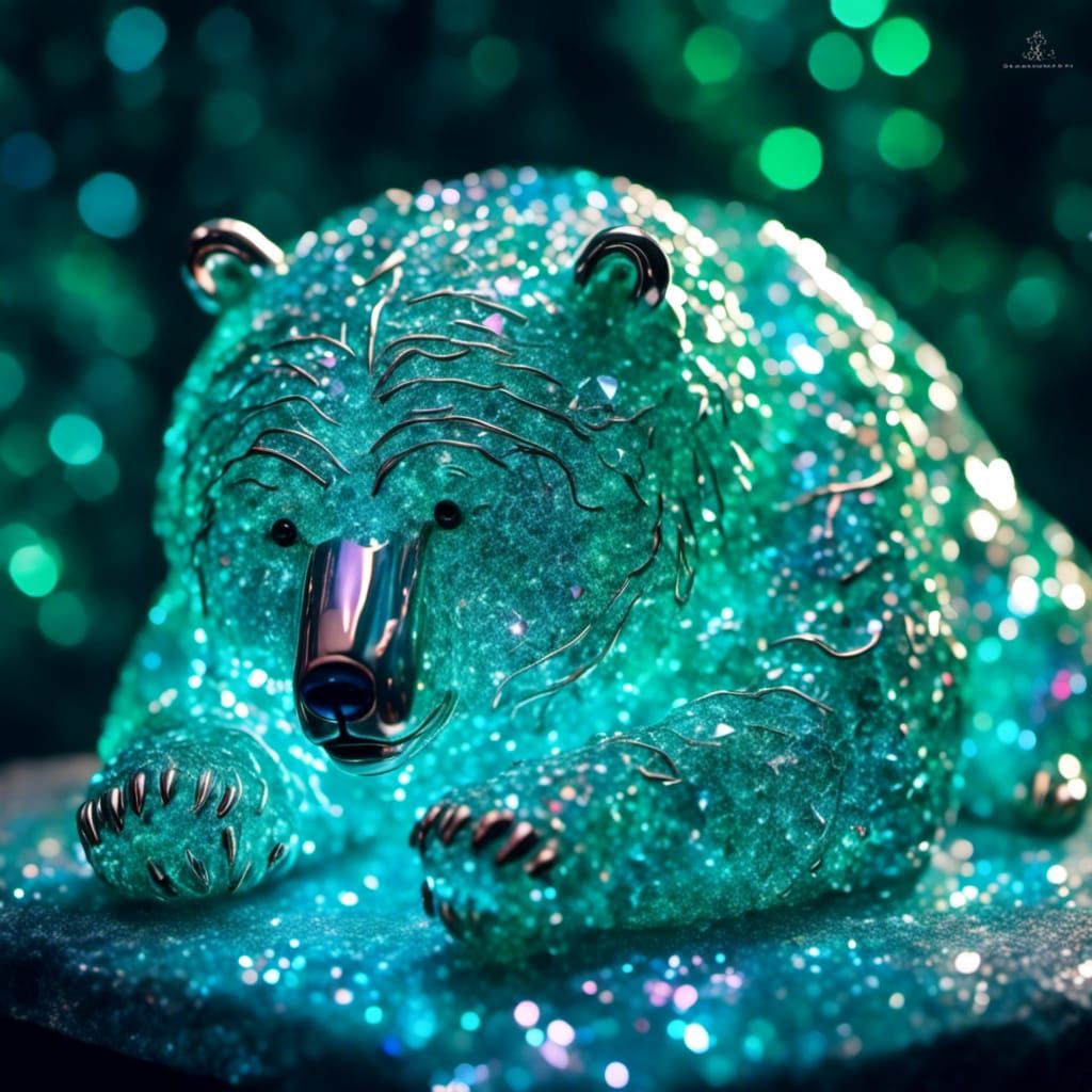 Sparkling emerald sleeping Obese Bear all reflecting an iridescent ...