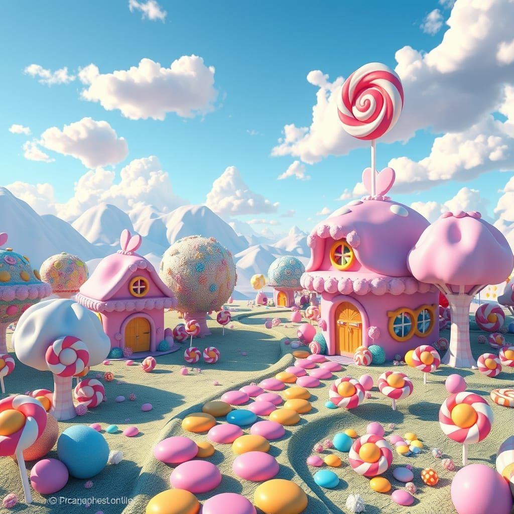 Vibrant Candy-Coated Dreamworld in Hyper-Realistic Digital S...