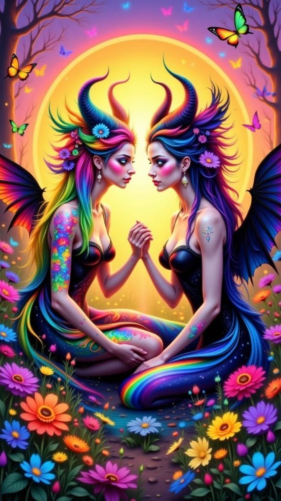 Rainbow Goddess and Demoness in Psychedelic Fantasy