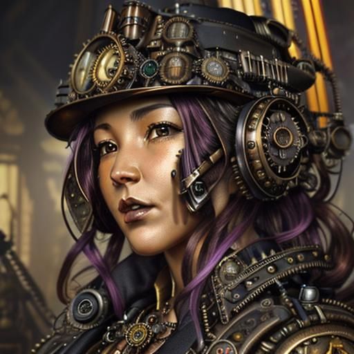 Steampunk girl with fuchsine coloured hair - AI Generated Artwork ...