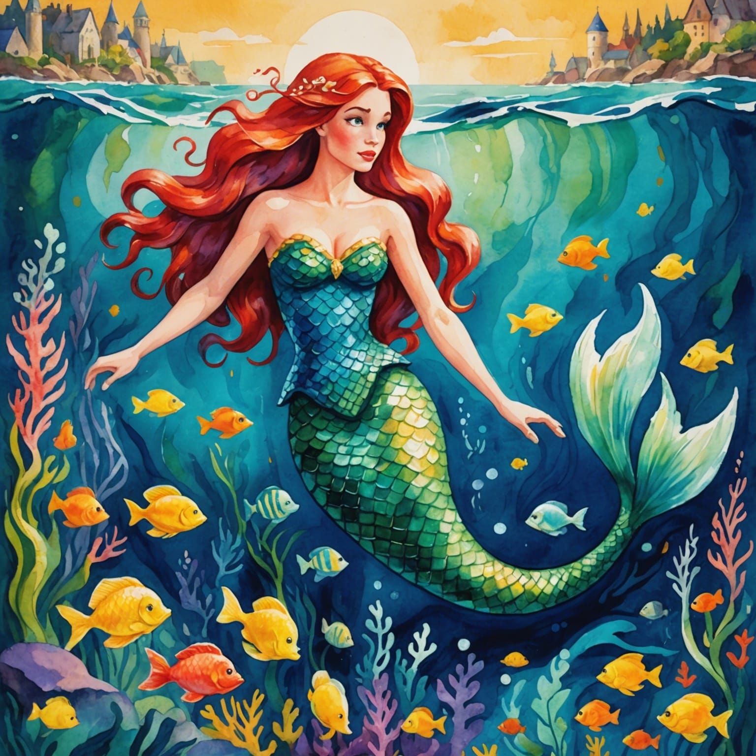Little Mermaid Illustration on the page of a book