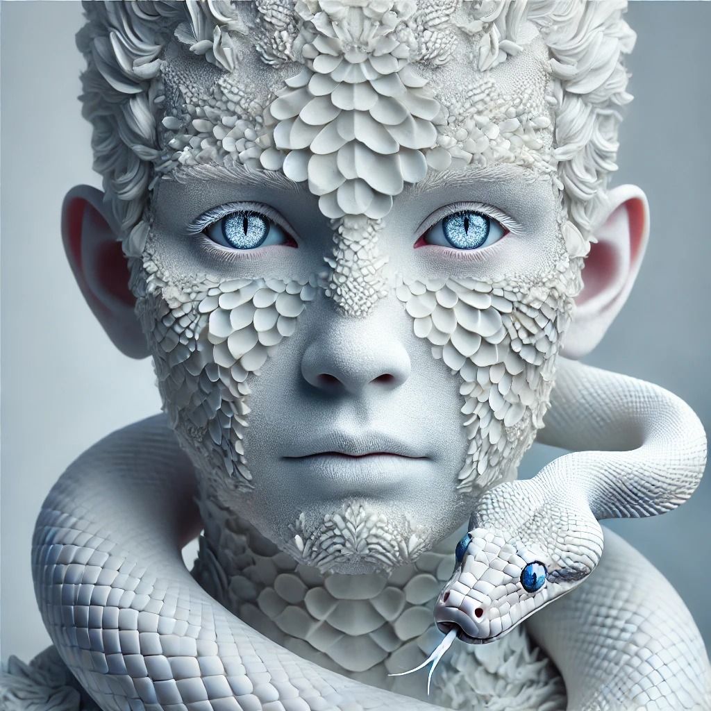 ethereal portrait of a human face with reptilian features  by @Freja Novalie