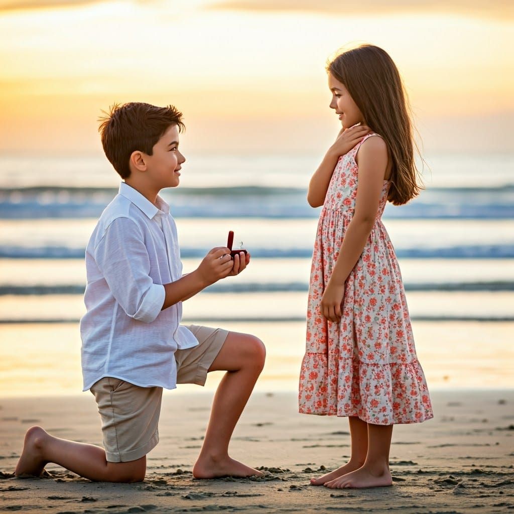 a handsome black hair boy proposes diamond ring for a beauti...