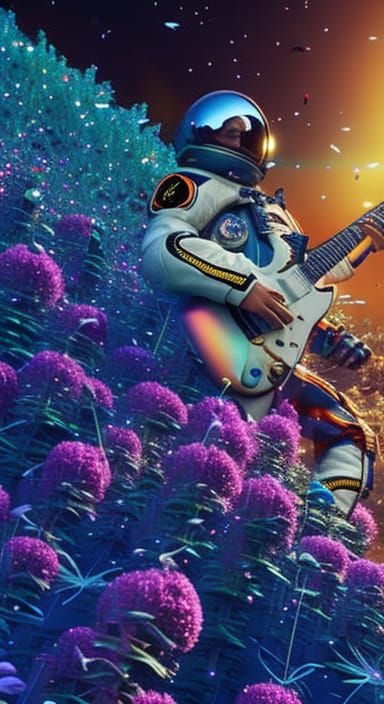 Astronaut playing a guitar