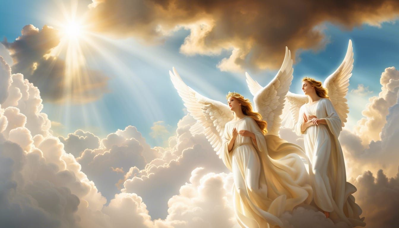 Beautiful perfect angels keeping an eye on the world below - AI ...