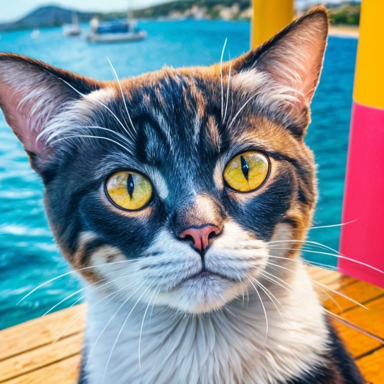 Fauvist Cat Selfie by the Sea