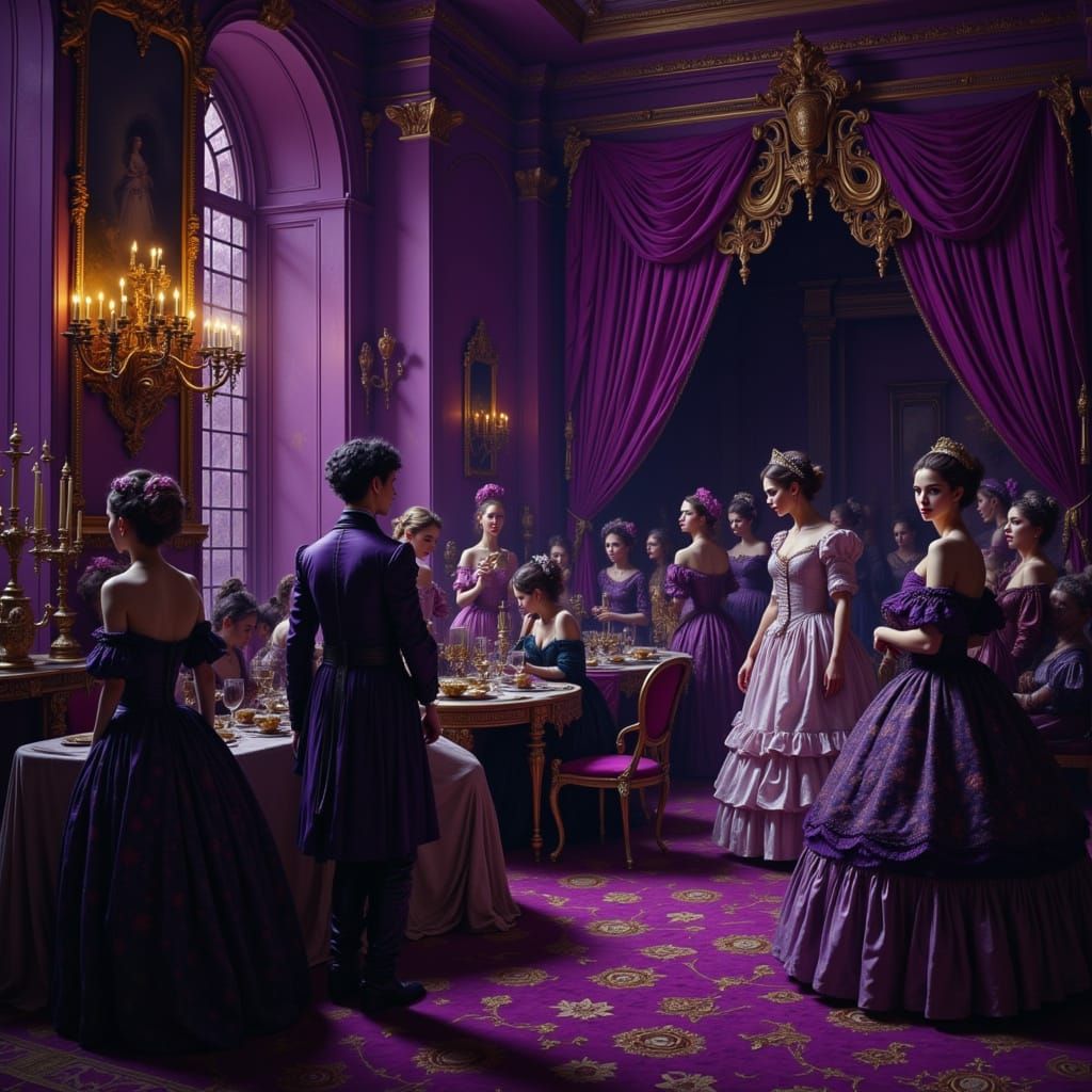 Opulent Purple Baroque Gathering in Chiaroscuro Style