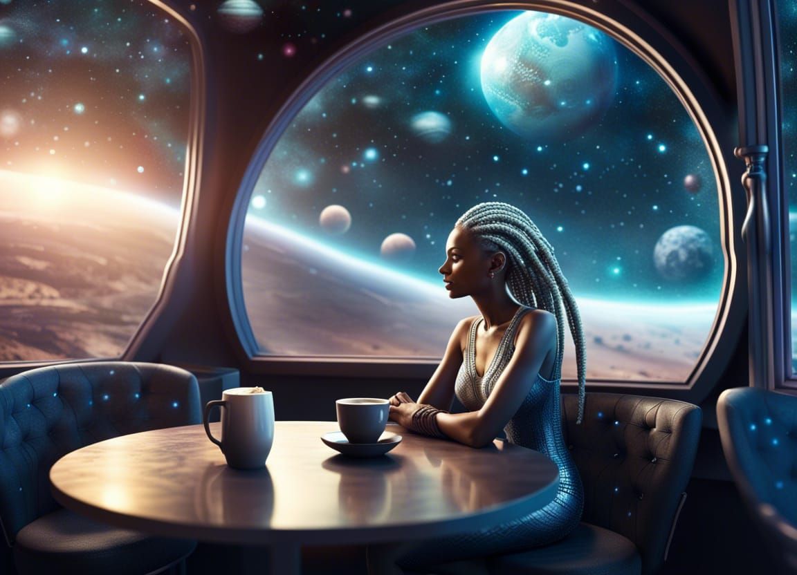Coffee shop in space  by @Doc